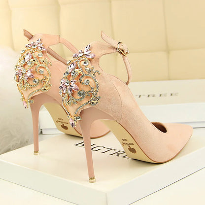 Escarpins en Suédine à Talons Aiguilles et Strass