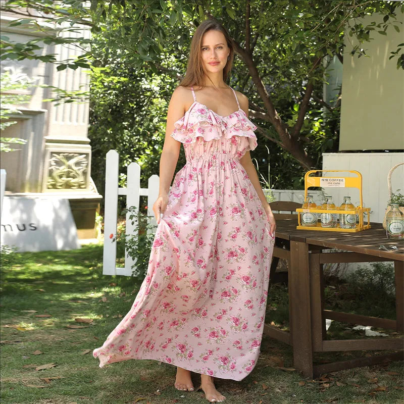 Robe Longue Fluide à Motif Floral "Aura"
