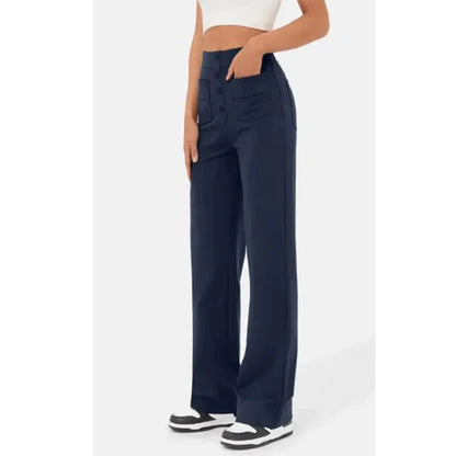 Pantalon Droit Taille Haute à Boutons