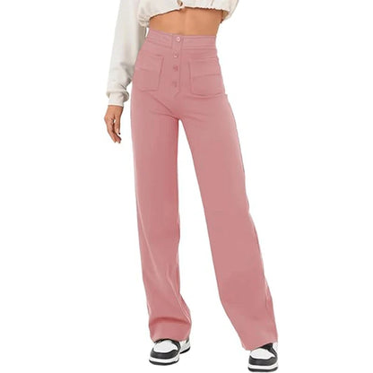 Pantalon Droit Taille Haute à Boutons