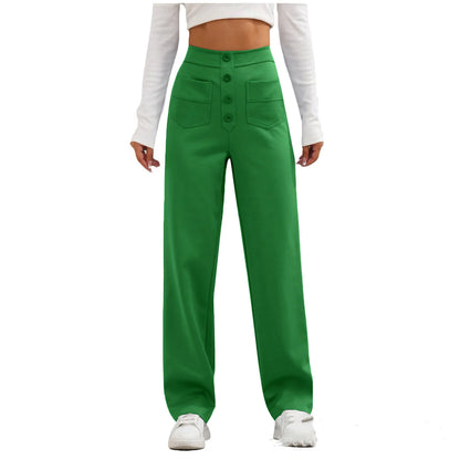 Pantalon Droit Taille Haute à Boutons