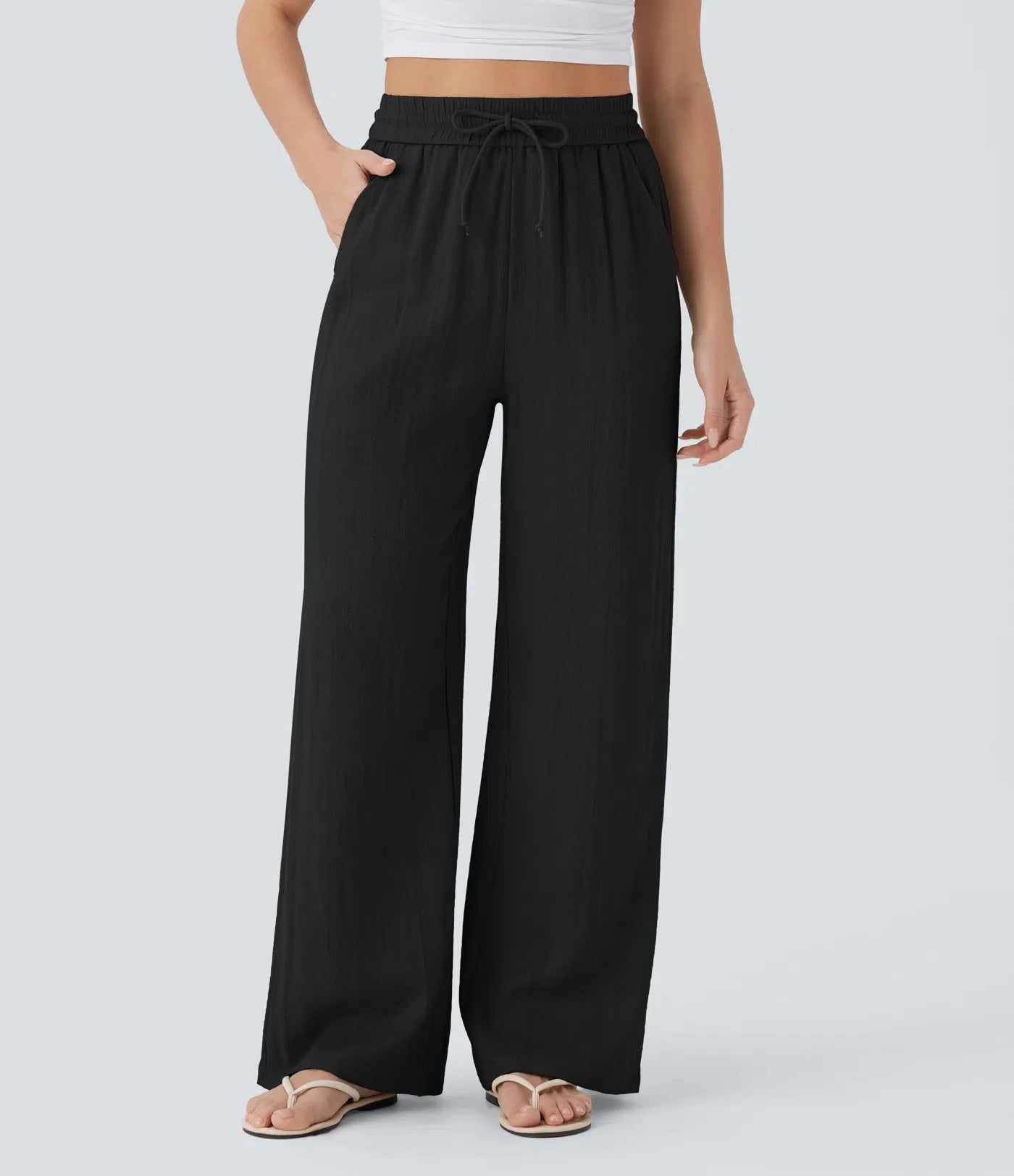 Pantalon Large Fluide à Cordon