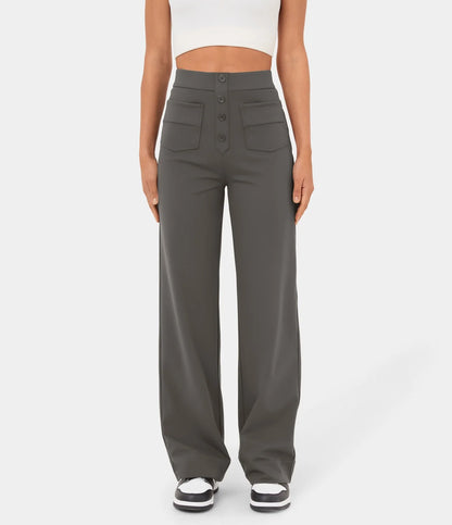 Pantalon Droit Taille Haute à Boutons