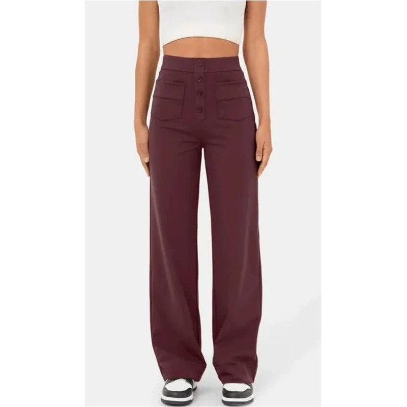 Pantalon Droit Taille Haute à Boutons