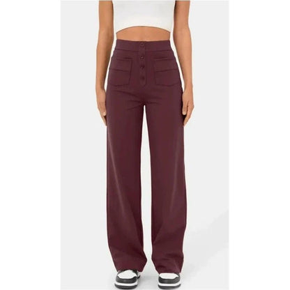 Pantalon Droit Taille Haute à Boutons