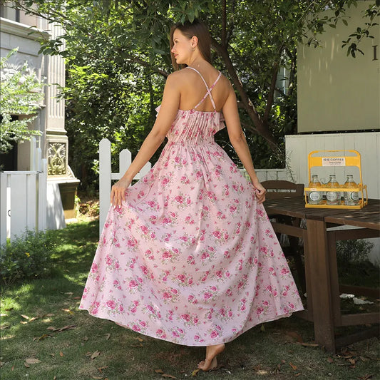 Robe Longue Fluide à Motif Floral "Aura"