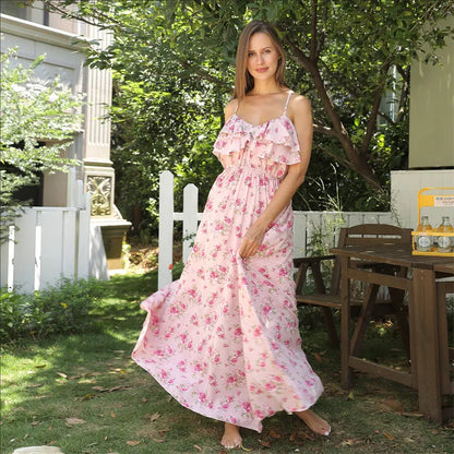 Robe Longue Fluide à Motif Floral "Aura"