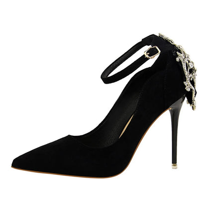 Escarpins en Suédine à Talons Aiguilles et Strass
