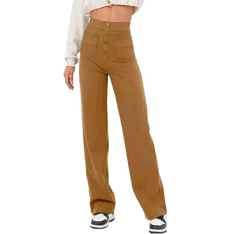 Pantalon Droit Taille Haute à Boutons