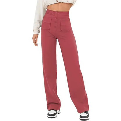 Pantalon Droit Taille Haute à Boutons
