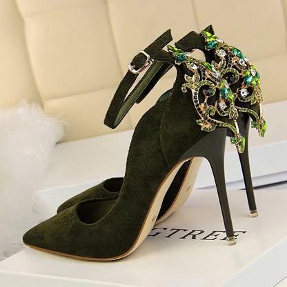 Escarpins en Suédine à Talons Aiguilles et Strass