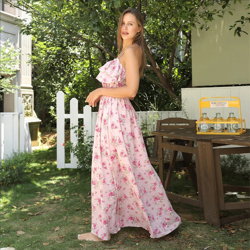 Robe Longue Fluide à Motif Floral "Aura"