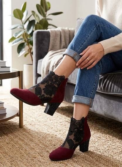 Bottines à Talons Épais et Dentelle