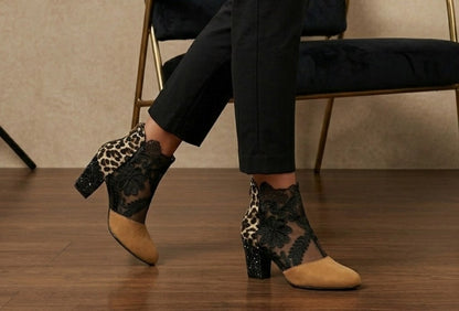 Bottines à Talons Épais et Dentelle